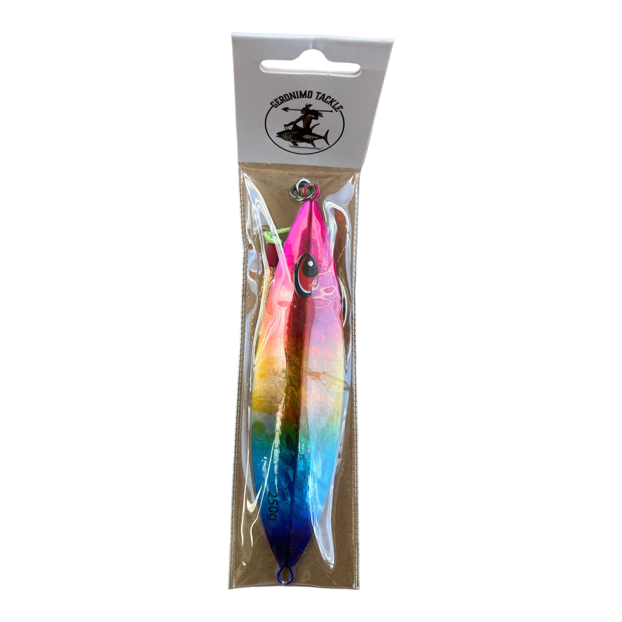 250G Butterfly Slow Pitch Jig Red/Yellow/Blue - Rigged
