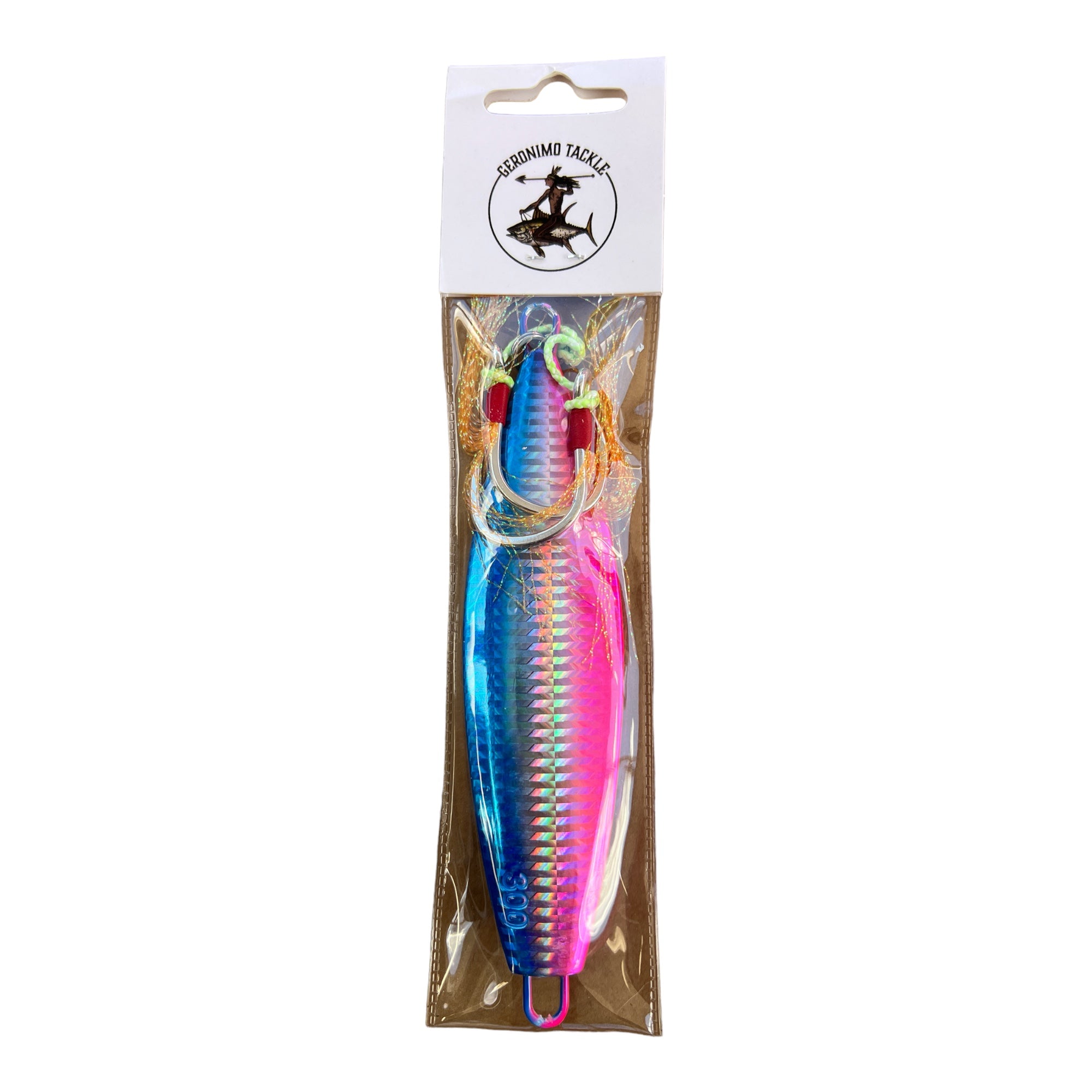 300G Butterfly Slow Pitch Jig Blue/Pink/Silver - Rigged
