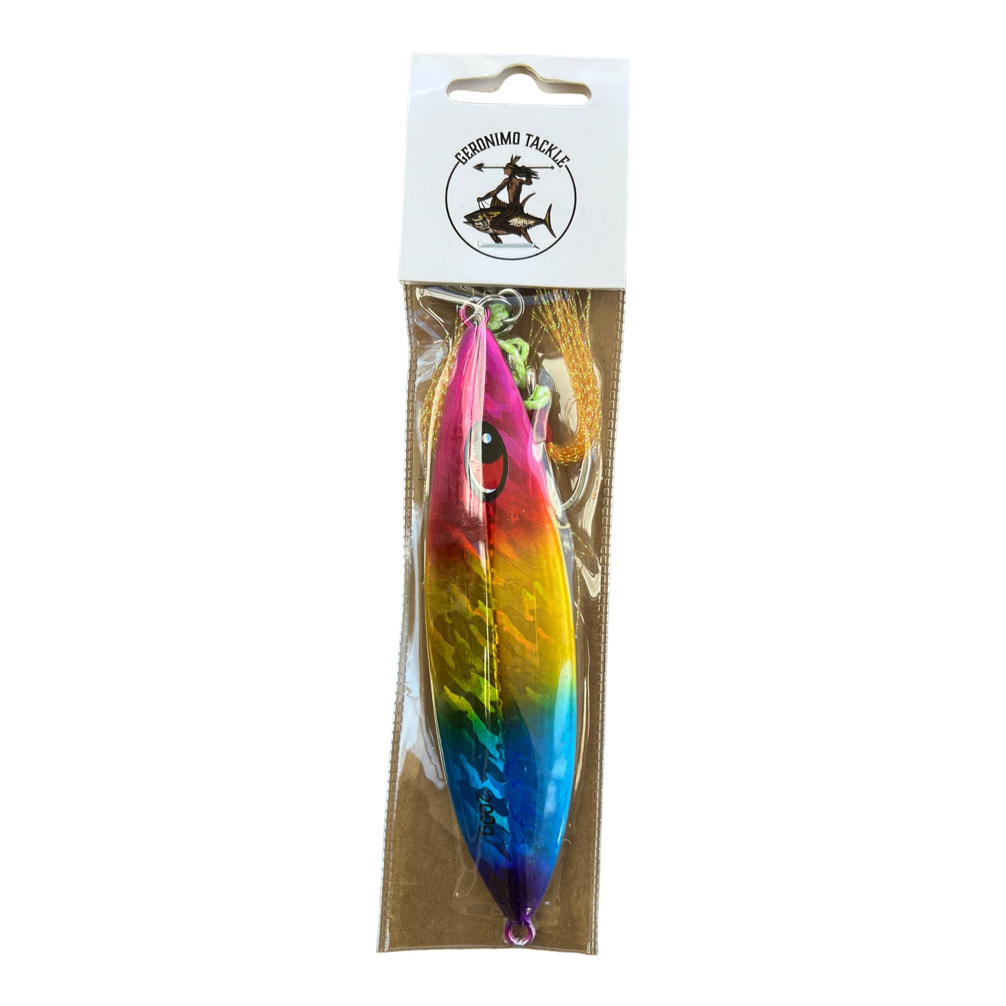 200G Butterfly Slow Pitch Jig Red/Yellow/Blue - Rigged